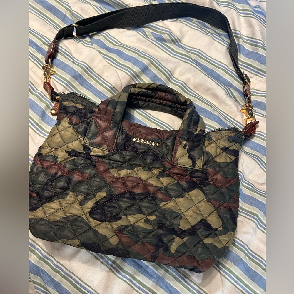 MZ Wallace Green and Brown camo Small Sutton. Quilted Tote